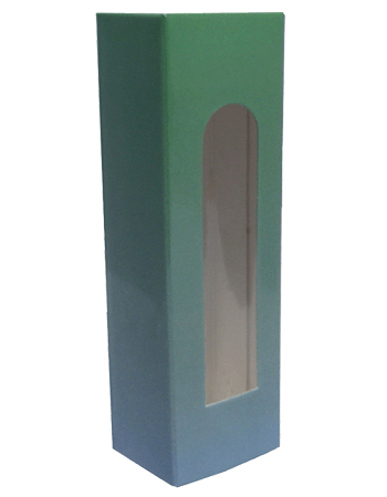 Green shade design folding carton box with window. Size 1\deep x 1.5
