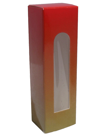 Orange shade design folding carton box with window. Size 1\deep x 1.5
