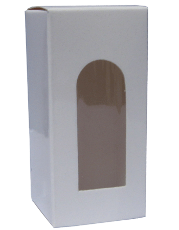 Plain White design folding carton box with window. Size 1.5\deep x 1.5