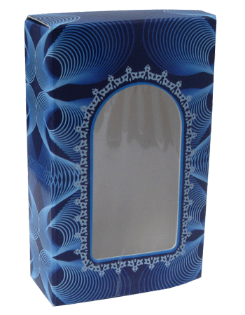 Blue Spiral design folding carton box with window. Size 0.75