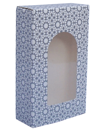 Silver Sunflower design folding carton box with window. Size 0.75