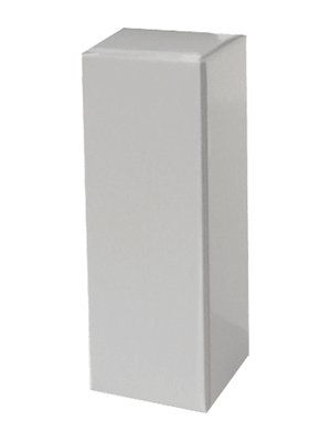 White folding 1.3 x 1.0 x 3.5 inches tall box.