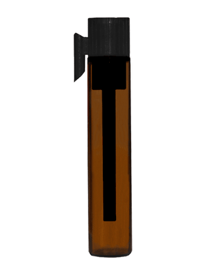 Vial style 1 ml amber glass bottle with black applicator.