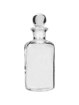Apothecary style 120ml clear glass bottle with glass stopper.