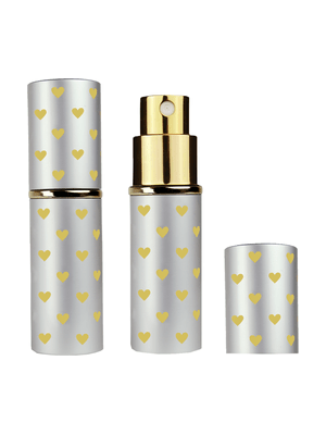 Silver atomizer design 10 ml bottle with heart patterns.