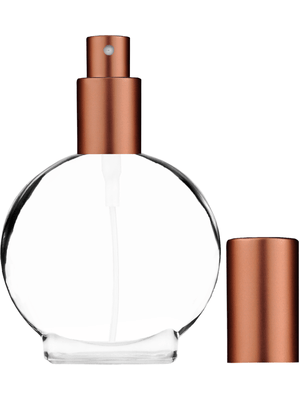 Circle design 50 ml, 1.7oz  clear glass bottle  with matte copper spray pump.