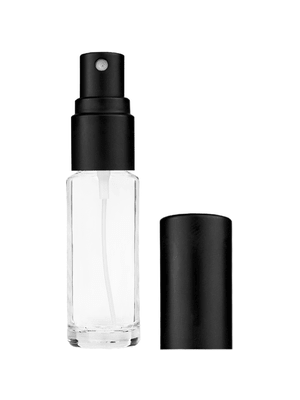 Cylinder design 5ml, 1/6oz Clear glass bottle with matte black spray.