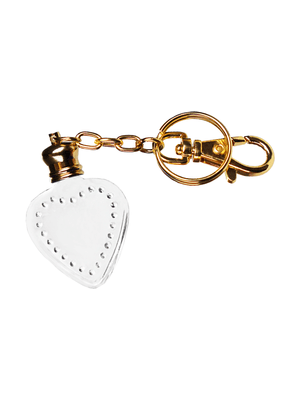 Heart design 4 ml, Clear glass bottle with gold key chain.