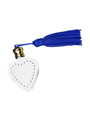 Heart design 4 ml, Clear glass bottle with blue tassel.