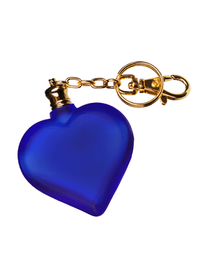 Heart design 10 ml, Blue frosted glass bottle with gold key chain.