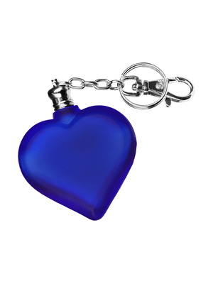 Heart design 10 ml, Blue frosted glass bottle with silver key chain.
