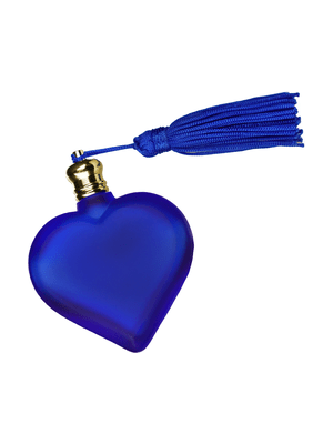 Heart design 10 ml, Blue frosted glass bottle with blue tassel.