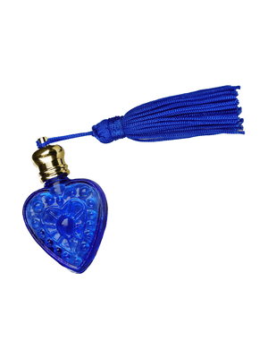 Heart design 4 ml, Blue glass bottle with blue tassel.