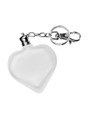 Heart design 10 ml, Frosted glass bottle with silver key chain.