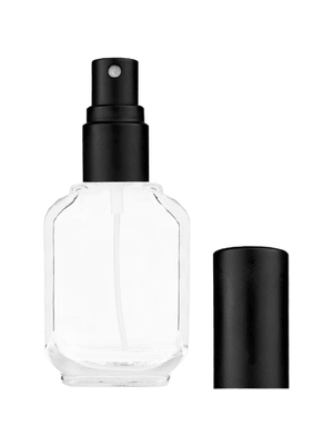 Footed rectangular design 15ml, 1/2oz Clear glass bottle with matte black spray.