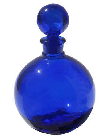 Blue Spherical Bottle With Stopper. Capacity: 4oz (124ml) Approx.