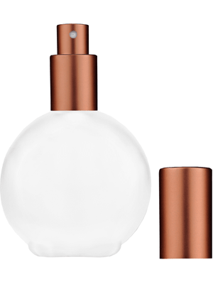 Round design 128 ml, 4.33oz frosted glass bottle with matte copper spray pump.