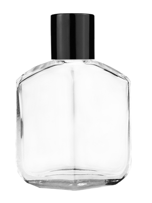 Empty Clear glass bottle with short shiny black cap capacity: 13ml, 1/2oz. For use with perfume or fragrance oil, essential oils, aromatic oils and aromatherapy.