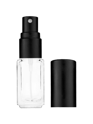 Sleek design 5ml, 1/6oz Clear glass bottle with matte black spray.