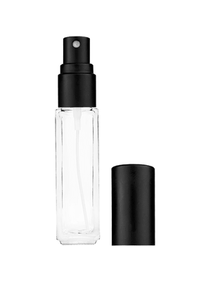 Sleek design 8ml, 1/3oz Clear glass bottle with matte black spray.