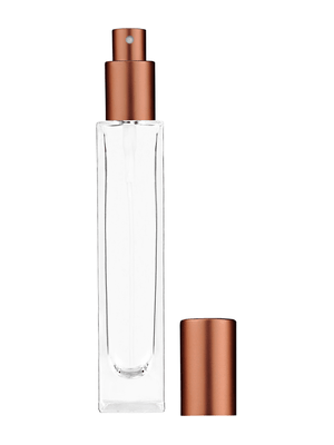 Sleek design 50 ml, 1.7oz  clear glass bottle  with matte copper spray pump.