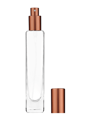 Slim design 100 ml, 3 1/2oz  clear glass bottle  with matte copper spray pump.