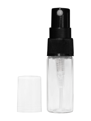 3.3ml Clear Glass Bottle with Black Spray Pump and Clear Cap.