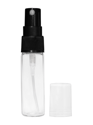 Clear Glass Bottle with Black Spray Pump and Clear Cap. Capacity: 4ml