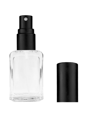 Square design 15ml, 1/2oz Clear glass bottle with matte black spray.