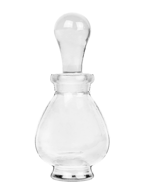 Clear glass teardrop shaped bottle with glass stopper. Capacity : 9ml (1/3oz)