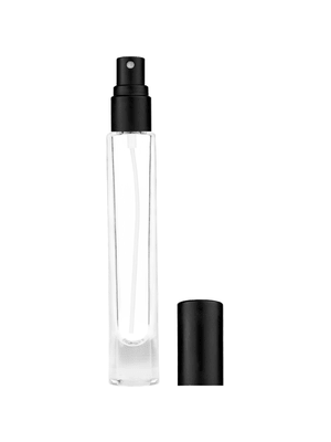 Tall cylinder design 9ml, 1/3oz Clear glass bottle with matte black spray.
