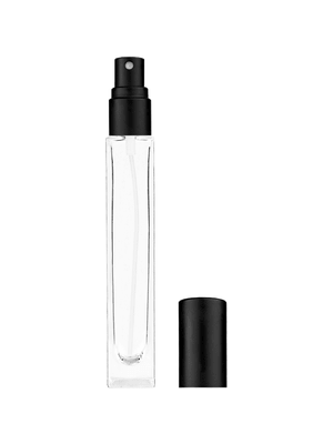 Tall rectangular design 10ml, 1/3oz Clear glass bottle with matte black spray.