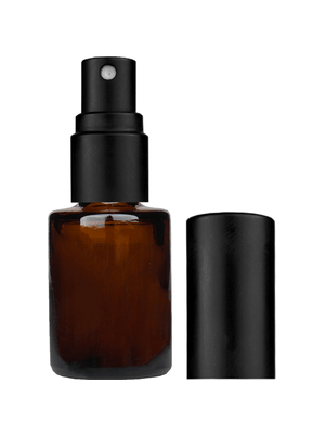 Tulip design 5ml, 1/6 oz Amber glass bottle with matte black spray.