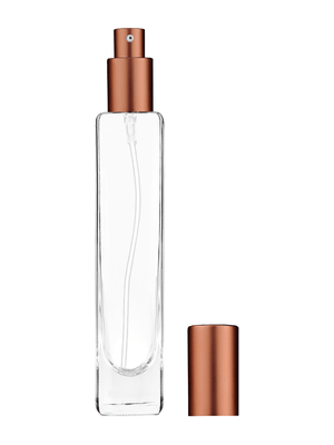 Slim design 100 ml, 3 1/2oz  clear glass bottle  with matte copper lotion pump.