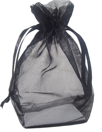 Black Organza / sheer gusseted gift bag. Size : 8? tall x 5.5? wide