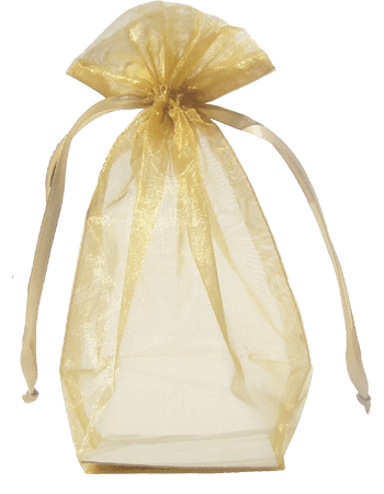 Golden Organza / sheer gusseted gift bag. Size : 8? tall x 5.5? wide