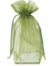 Green Organza / sheer gusseted gift bag. Size : 8? tall x 5.5? wide
