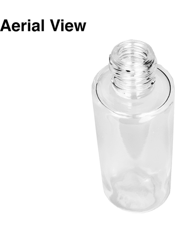 Cylinder design 25 ml 1oz  clear glass bottle  with reducer and ivory faux leather cap.
