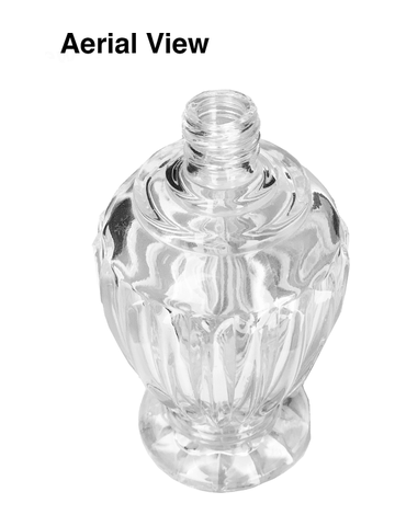 Diva design 100 ml, 3 1/2oz clear glass bottle with reducer and light brown faux leather cap.