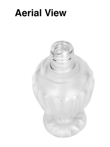 Diva design 30 ml, 1oz frosted glass bottle with reducer and black faux leather cap.