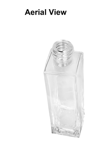 Sleek design 50 ml, 1.7oz  clear glass bottle  with reducer and brown faux leather cap.