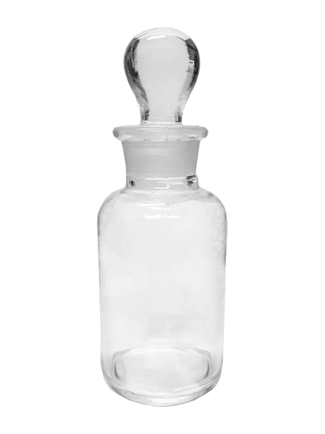 Apothecary style 30ml clear glass bottle with glass stopper.