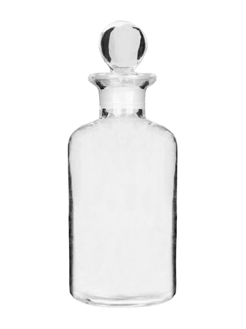 Apothecary style 60ml clear glass bottle with glass stopper.