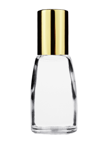 Bell design 12ml, 1/2oz Clear glass bottle with shiny gold cap.