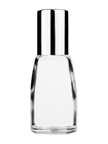 Bell design 12ml, 1/2oz Clear glass bottle with shiny silver cap.