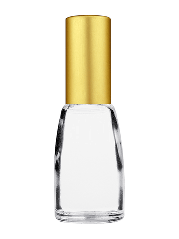 Bell design 10ml, 1/2oz Clear glass bottle with matte gold spray.