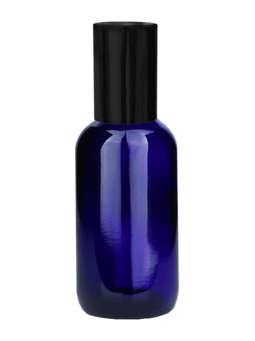 Cylinder design 60ml,2 oz blue glass bottle with plastic roller ball plug and black cap.