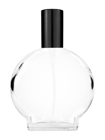 Circle design 100 ml, 3 1/2oz  clear glass bottle  with shiny black spray pump.