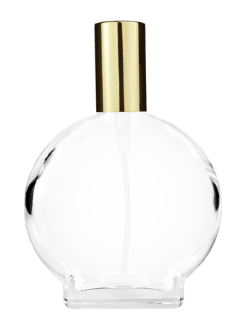 Circle design 100 ml, 3 1/2oz  clear glass bottle  with shiny gold spray pump.