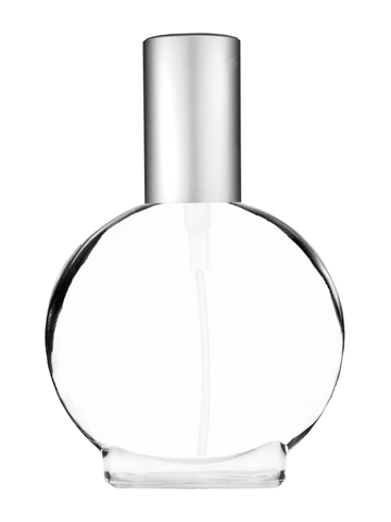 Circle design 50 ml, 1.7oz  clear glass bottle  with matte silver spray pump.